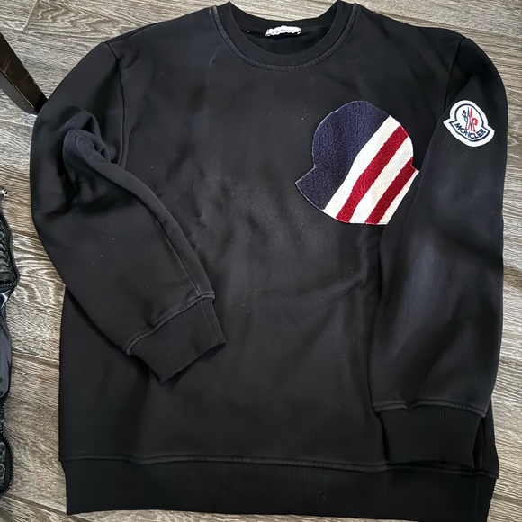 Moncler Black Crewneck Sweater with Red and White Accent